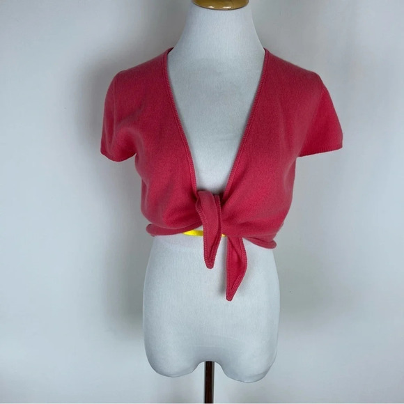 Allude 100% Cashmere Crop Tie Cardigan Short Sleeve Sweater Pink Size M - Picture 1 of 5